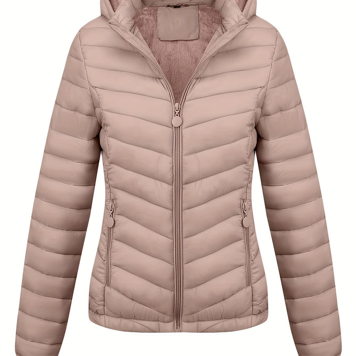 Women's Hooded Padded Coat with Pockets for Autumn Winter Fashion