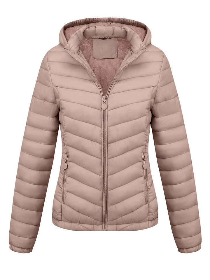 Women's Hooded Padded Coat with Pockets for Autumn Winter Fashion