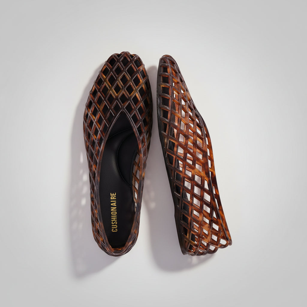 Women's Modern Lattice Ballet Flats, Comfortable Slip-On Pointed Toe Jelly Shoes, Lightweight Breathable Casual Dress Flats