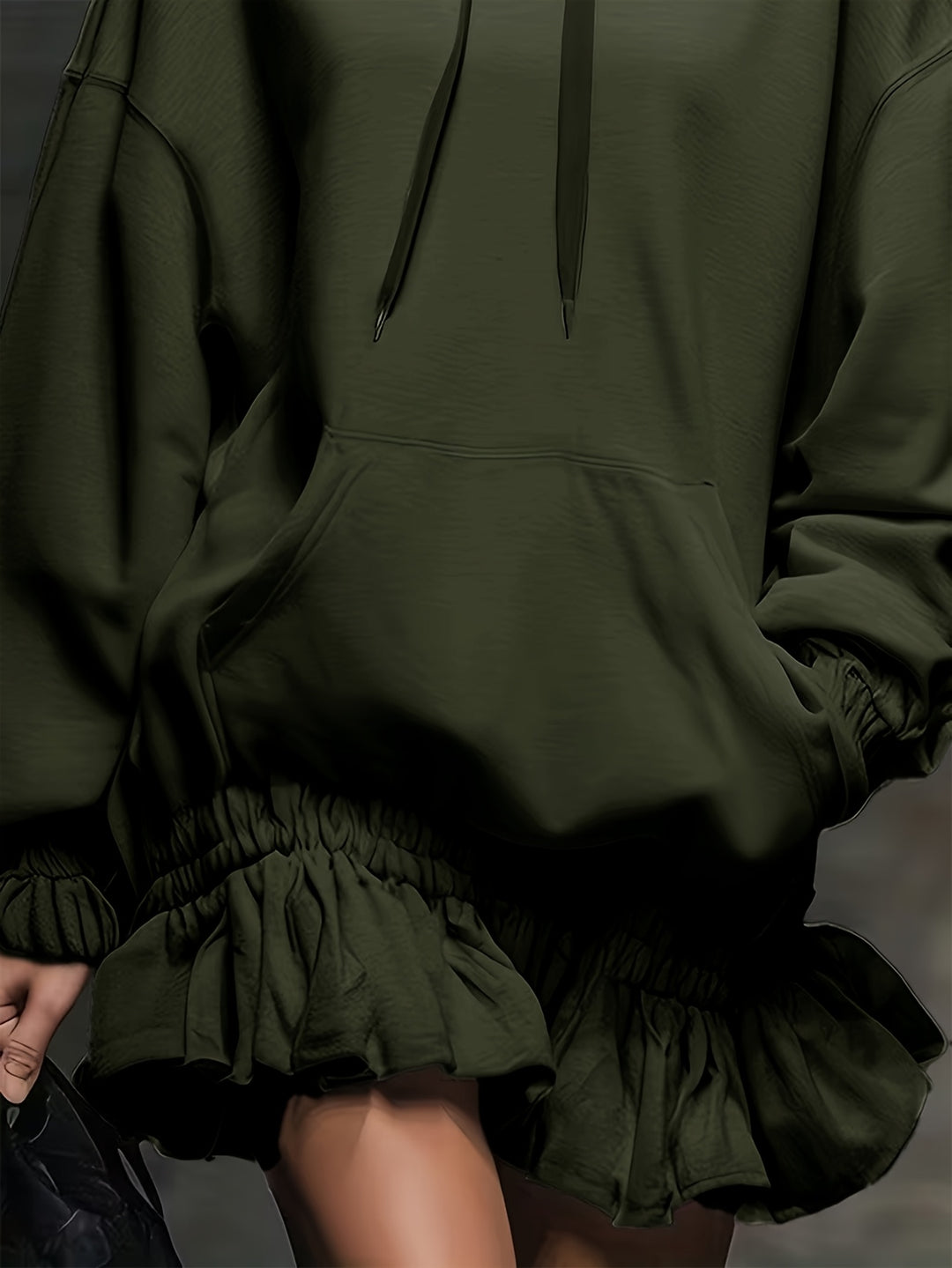 Hooded Ruffled Sweatshirt Dress for Women Casual Trendy Style