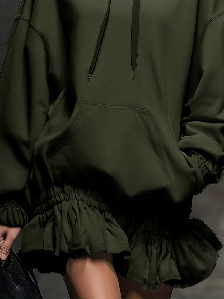Hooded Ruffled Sweatshirt Dress for Women Casual Trendy Style