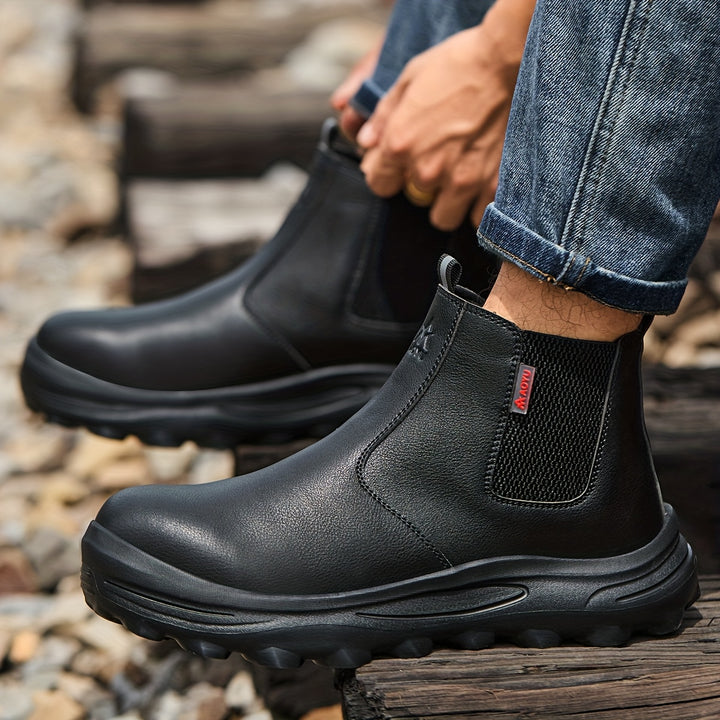 Men's Work Boots Slip-On Construction Sneakers Rubber Sole Round Toe