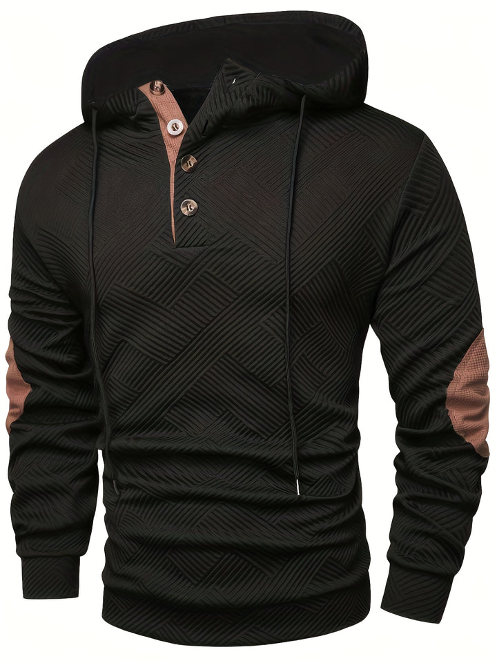 Men's Casual Hooded Sweatshirt with Color-Blocking Design