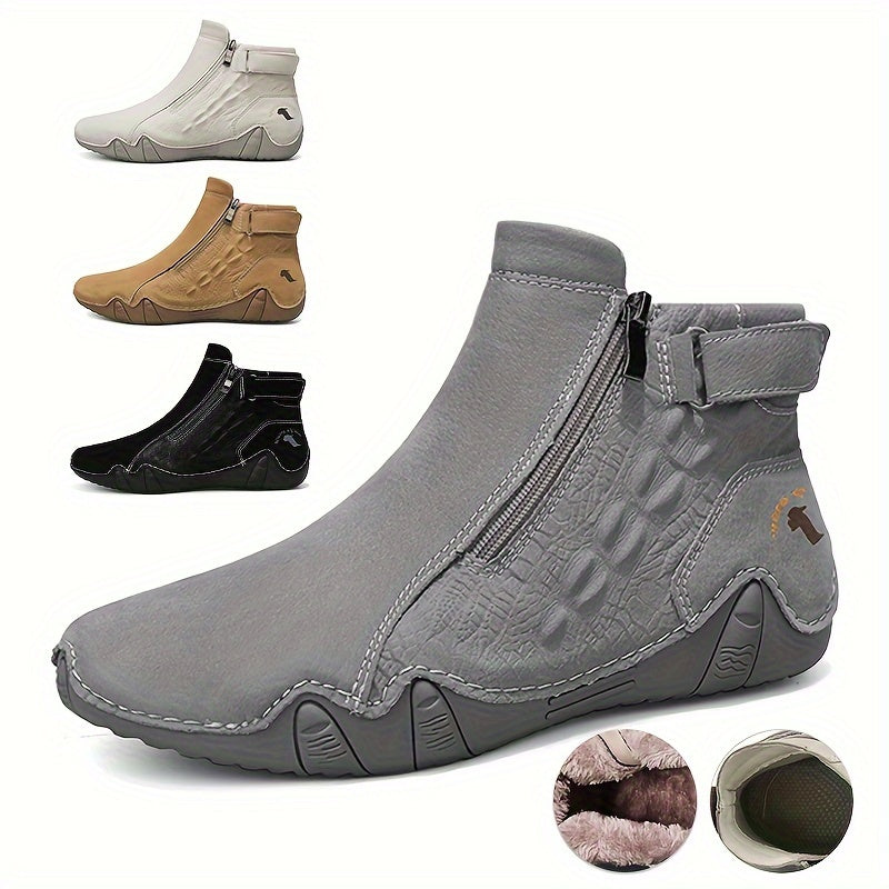 Men's Fashion Zippered Slip-on Mid-top Rubber Sole Outdoor Boots