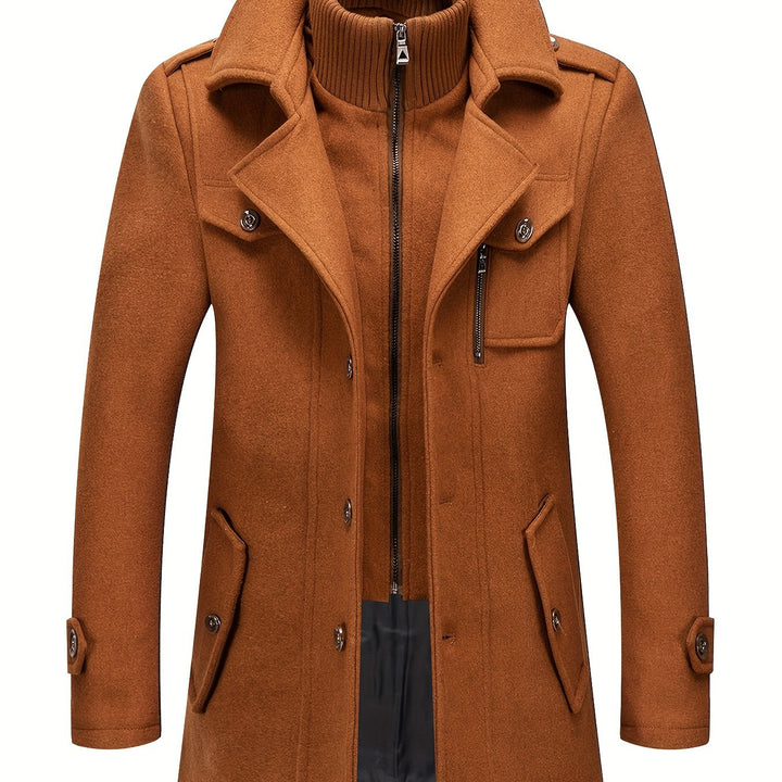 Men's Stand Collar Fleece Blend Pea Coat Single Breasted Overcoat