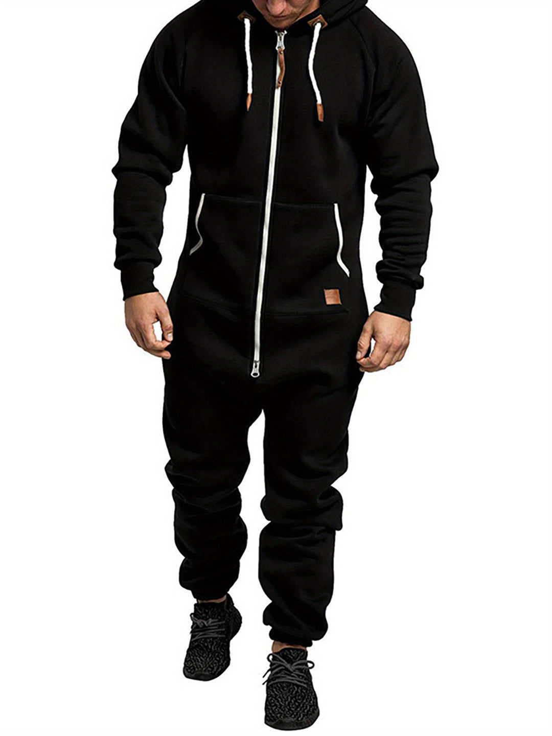 Men's Hooded Fleece Jumpsuit Long Sleeve Full Zipper Overalls