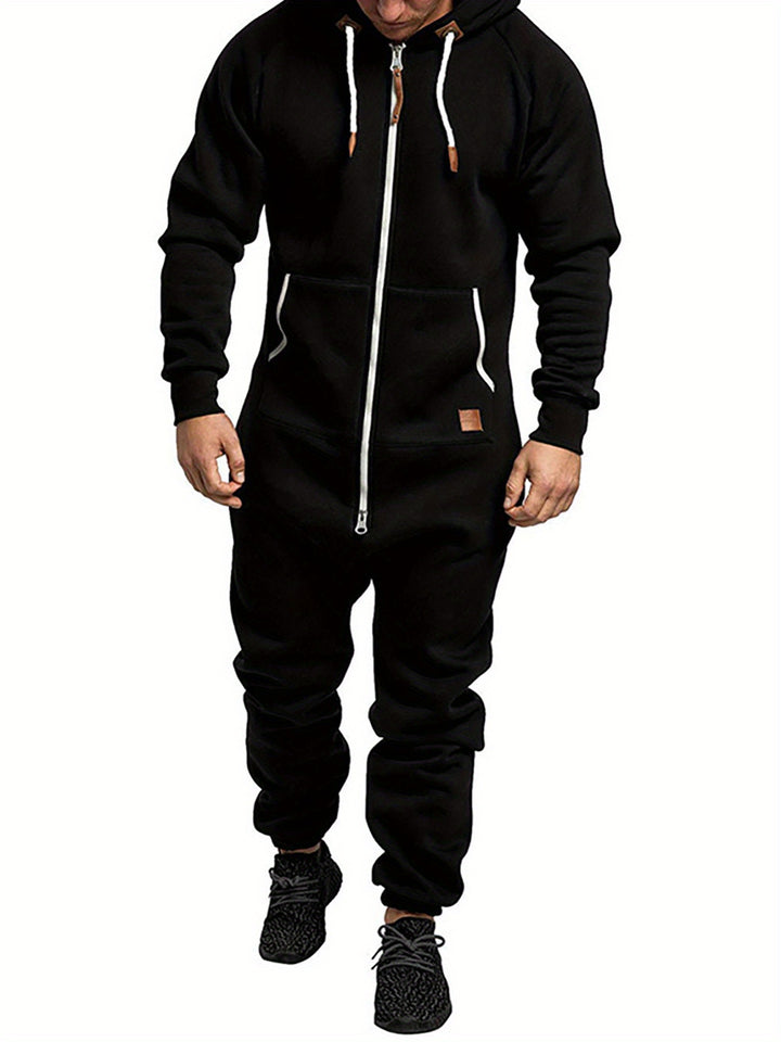 Men's Hooded Fleece Jumpsuit Long Sleeve Full Zipper Overalls