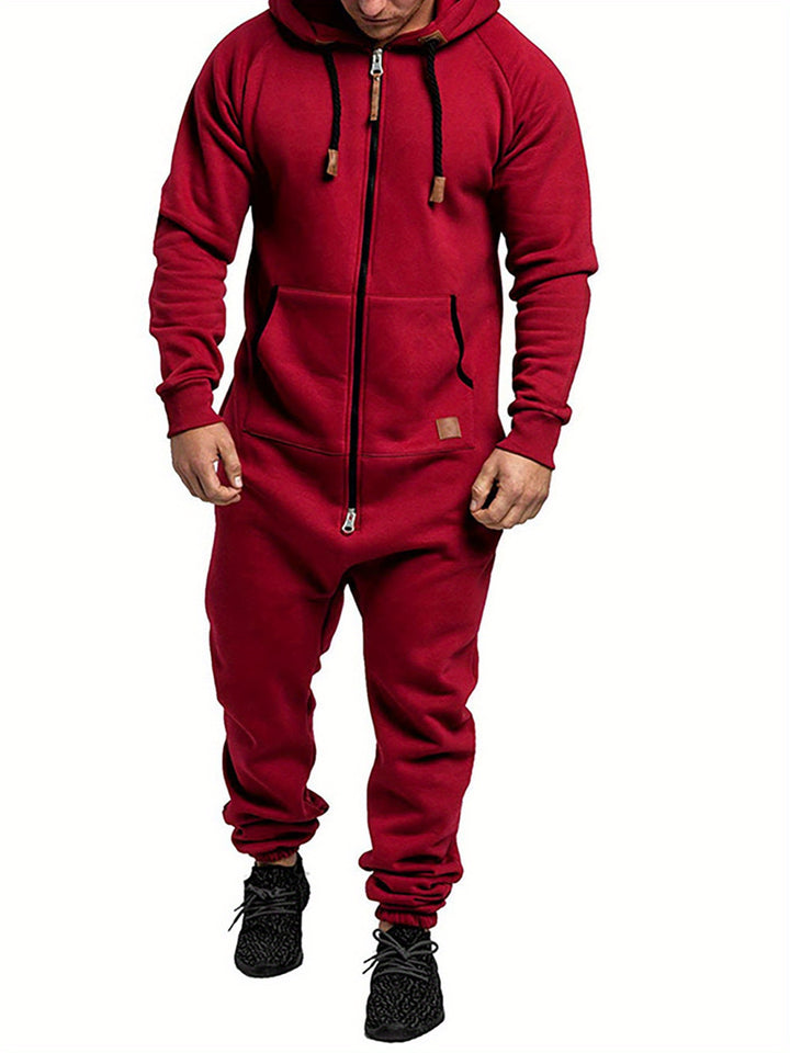 Men's Hooded Fleece Jumpsuit Long Sleeve Full Zipper Overalls
