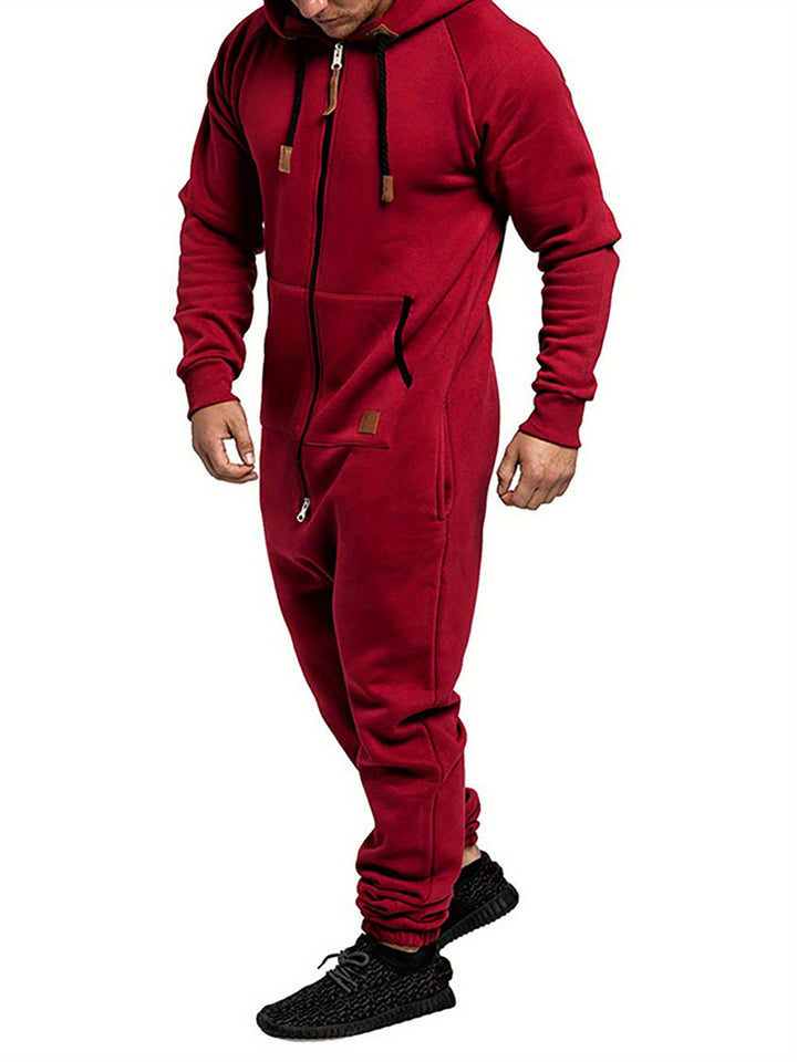 Men's Hooded Fleece Jumpsuit Long Sleeve Full Zipper Overalls