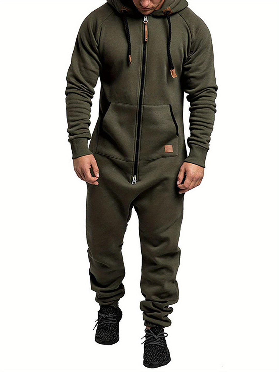 Men's Hooded Fleece Jumpsuit Long Sleeve Full Zipper Overalls