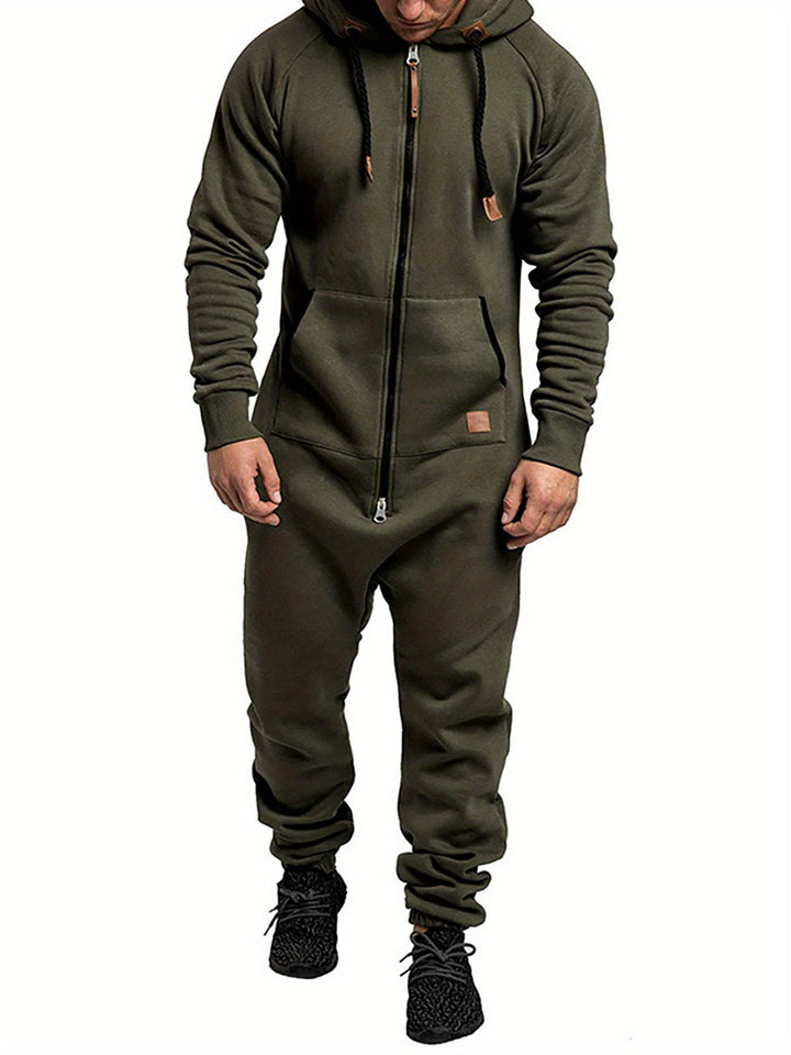 Men's Hooded Fleece Jumpsuit Long Sleeve Full Zipper Overalls
