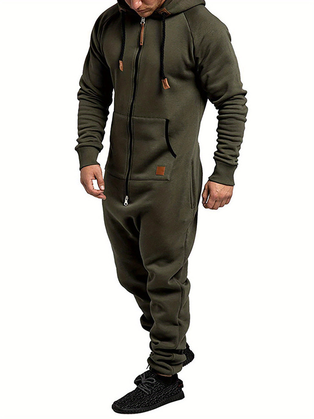 Men's Hooded Fleece Jumpsuit Long Sleeve Full Zipper Overalls