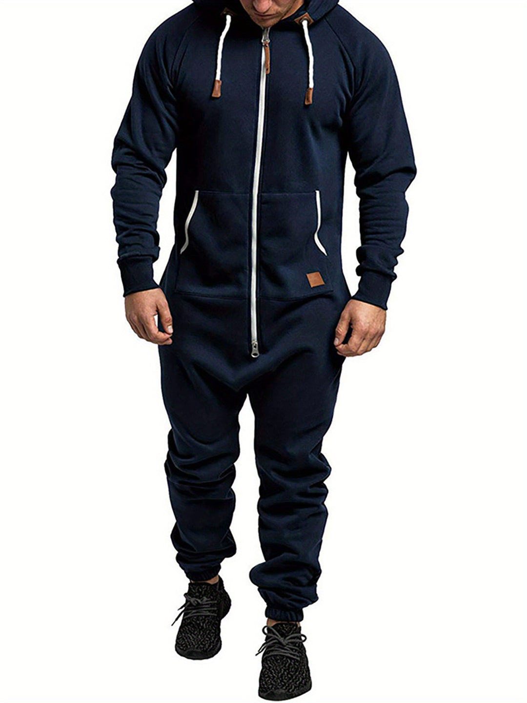 Men's Hooded Fleece Jumpsuit Long Sleeve Full Zipper Overalls