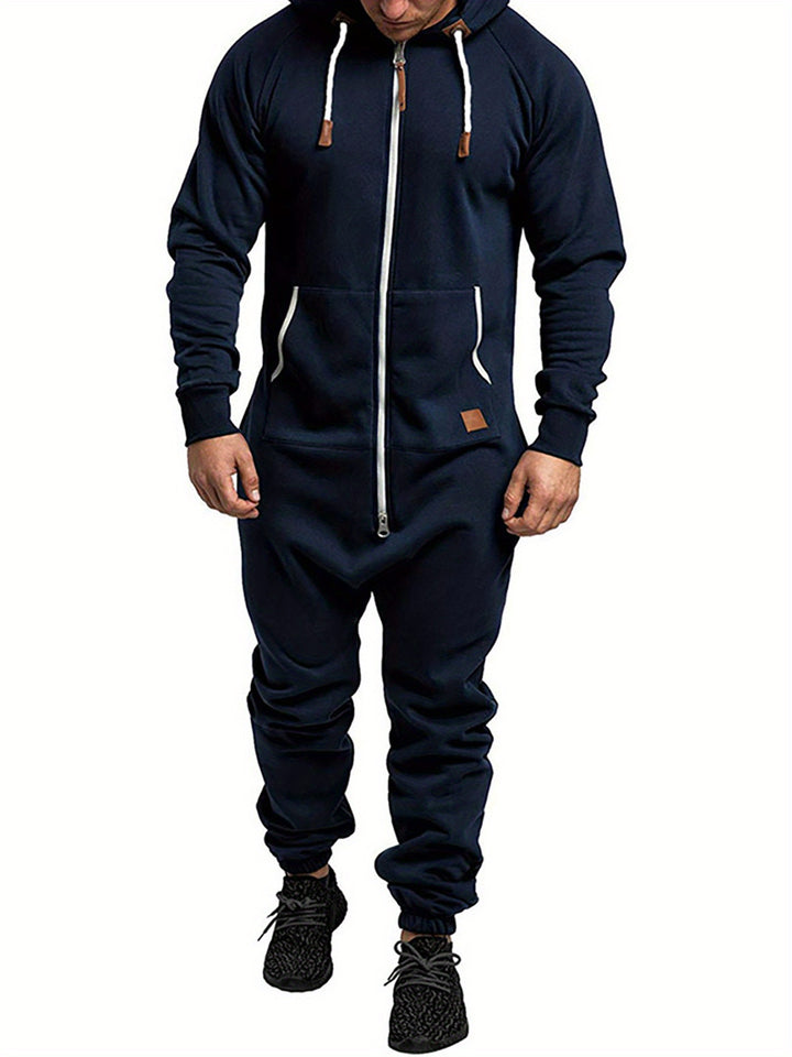 Men's Hooded Fleece Jumpsuit Long Sleeve Full Zipper Overalls
