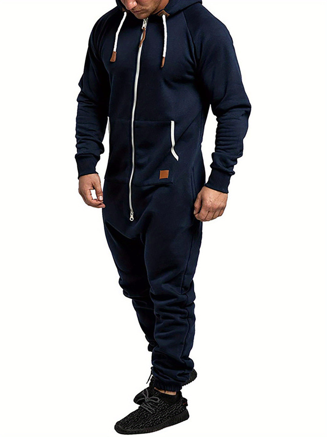 Men's Hooded Fleece Jumpsuit Long Sleeve Full Zipper Overalls