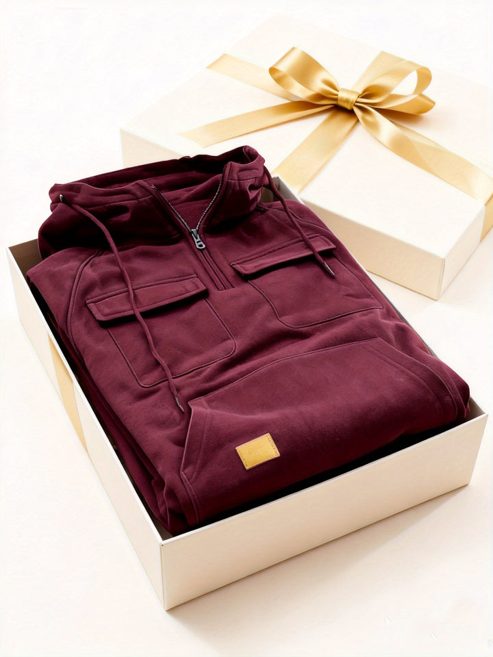 Men's Quarter Zip Hoodie Loose Fit Multi Pocket Sports Tactical