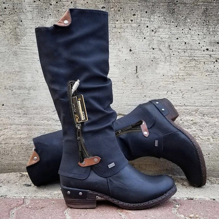 Trendy Women's Knee-High Boots with Block Heel and Round Toe