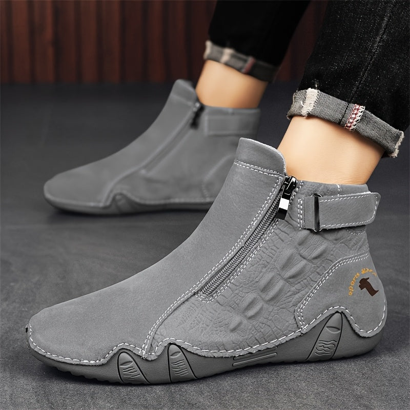 Men's Fashion Zippered Slip-on Mid-top Rubber Sole Outdoor Boots