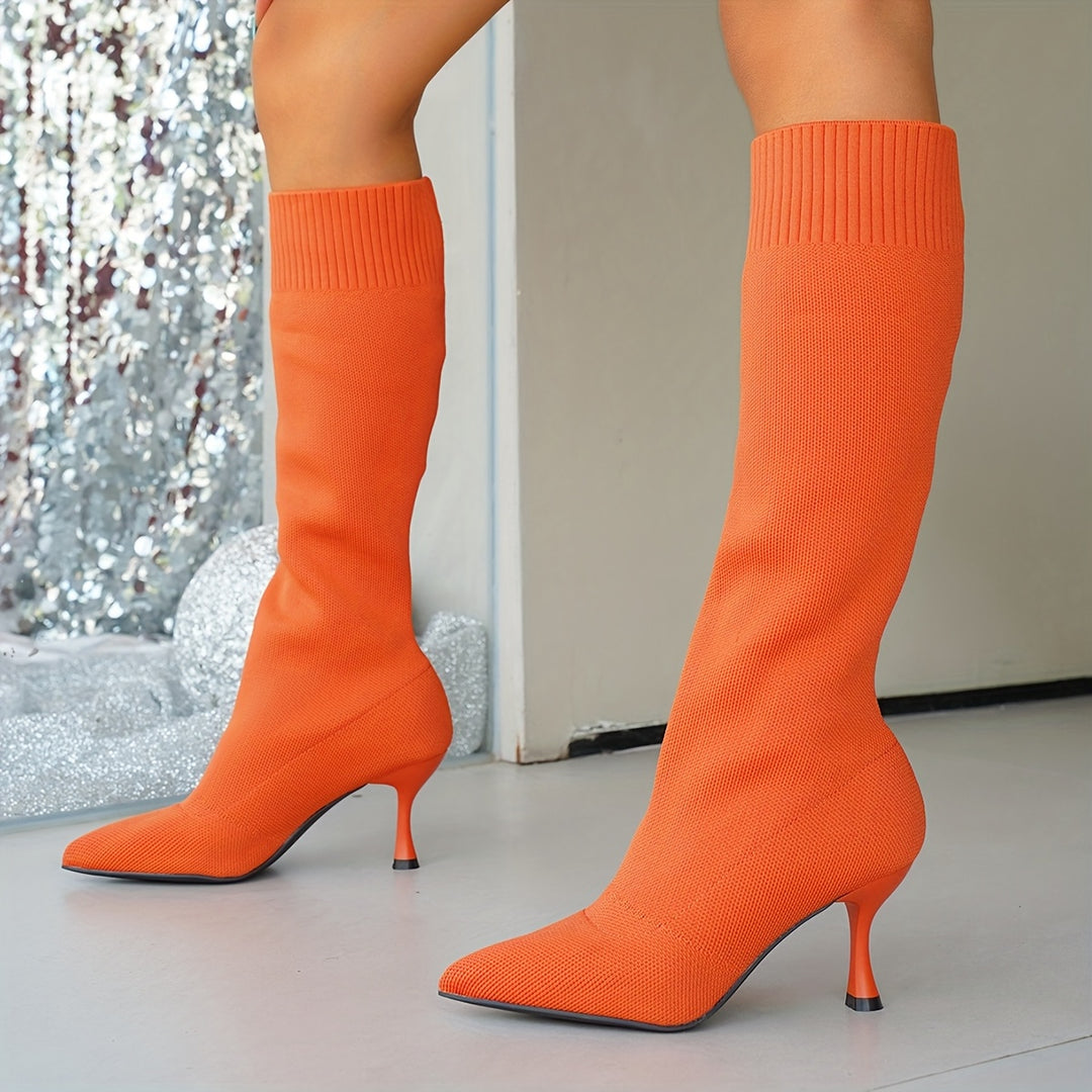 Knee High Heels Pointed Slender Heels Fashionable Women Shoes