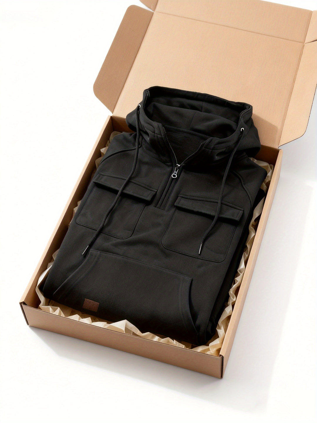 Men's Quarter Zip Hoodie Loose Fit Multi Pocket Sports Tactical