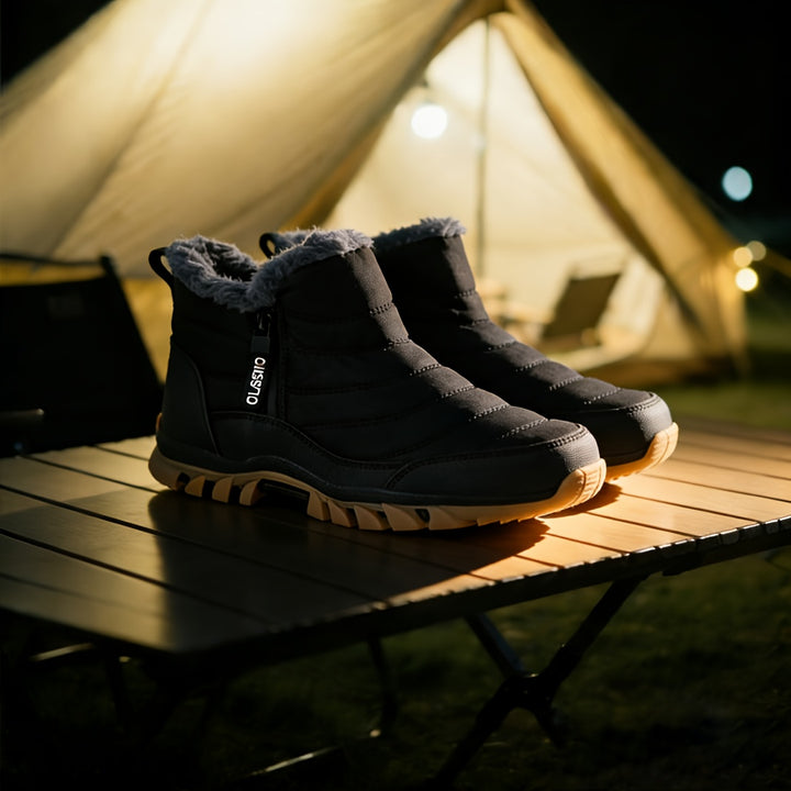 Men's Mid-Top Lace-Up Snow Hiking Boots with Non-Slip Sole
