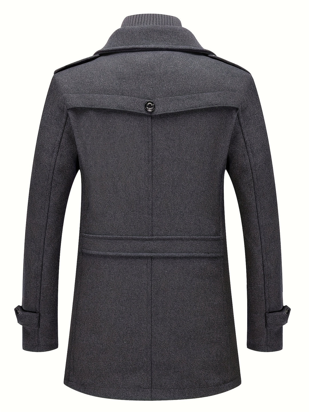 Men's Stand Collar Fleece Blend Pea Coat Single Breasted Overcoat