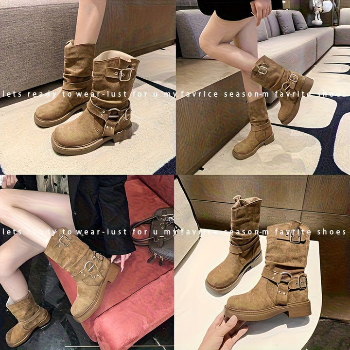 Women's Cowboy Boots Mid-Calf Knee-High Square-Toe Riding Boots