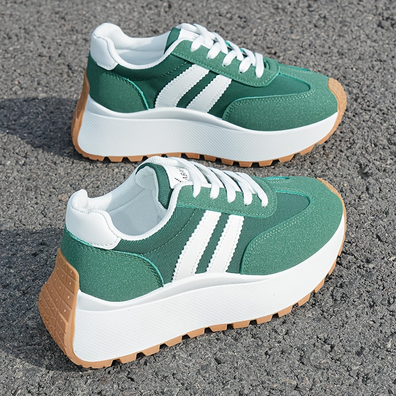 Women's Casual Sports Shoes Thick-Soled Height-Increasing Lace-Up Low Top