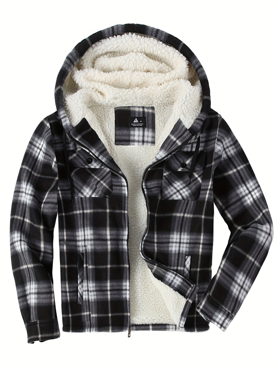 Men's Heavyweight Fleece Full Zip Hooded Plaid Shirt Jacket