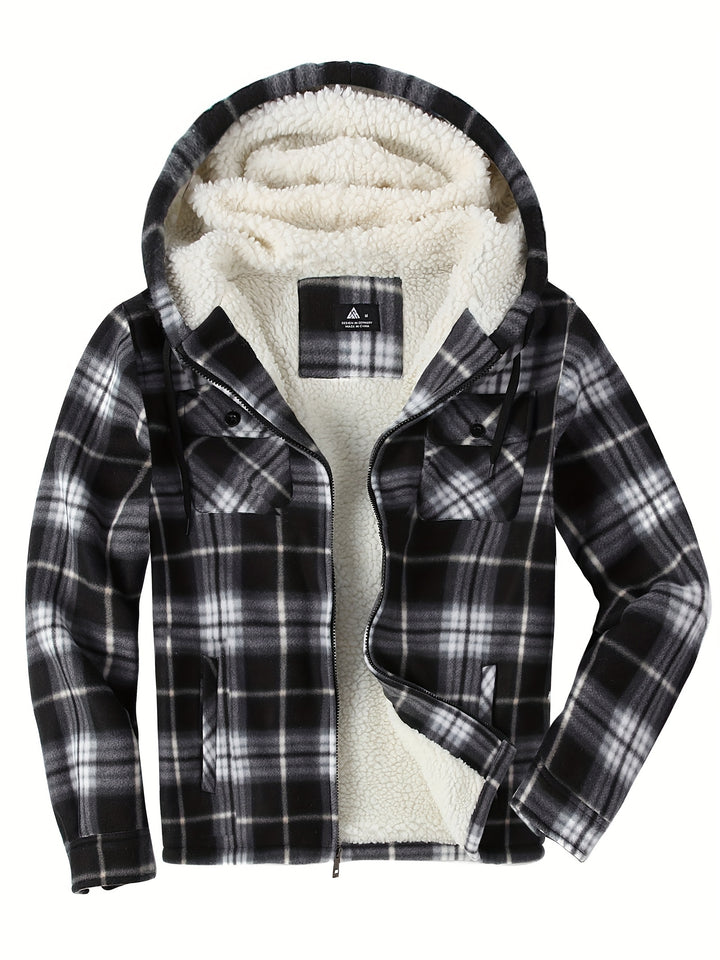 Men's Heavyweight Fleece Full Zip Hooded Plaid Shirt Jacket