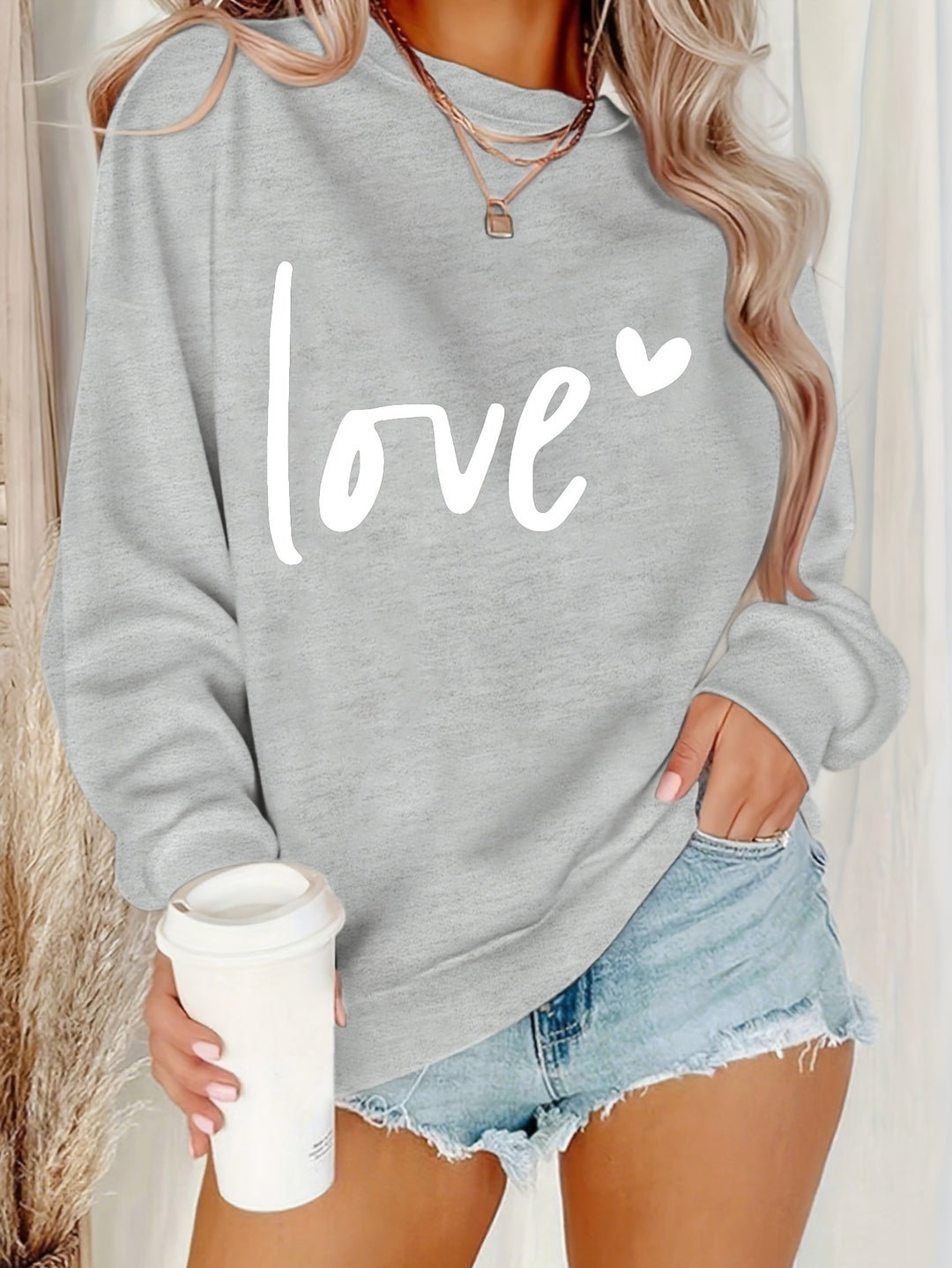 Women's Casual Fashion Sweatshirt Crew Neck Letter Pattern