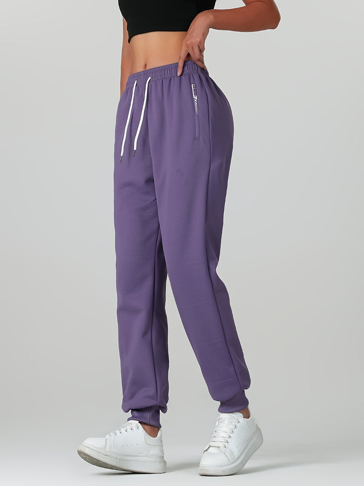 Women's Warm Casual Joggers with Elastic Waistband and Zippered Pockets