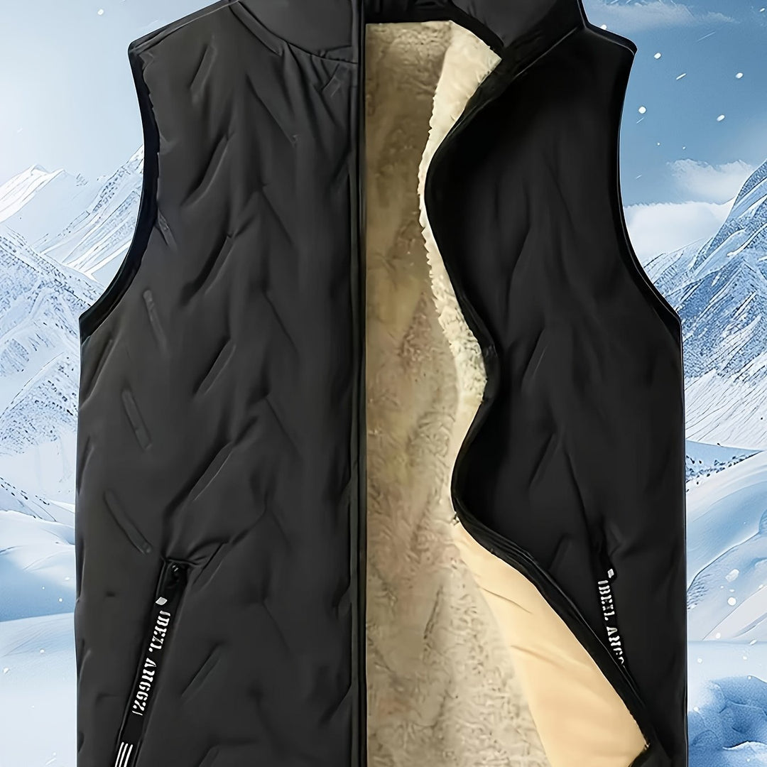 Men's Fleece-Lined Sleeveless Jacket Vest with Zippered Pockets