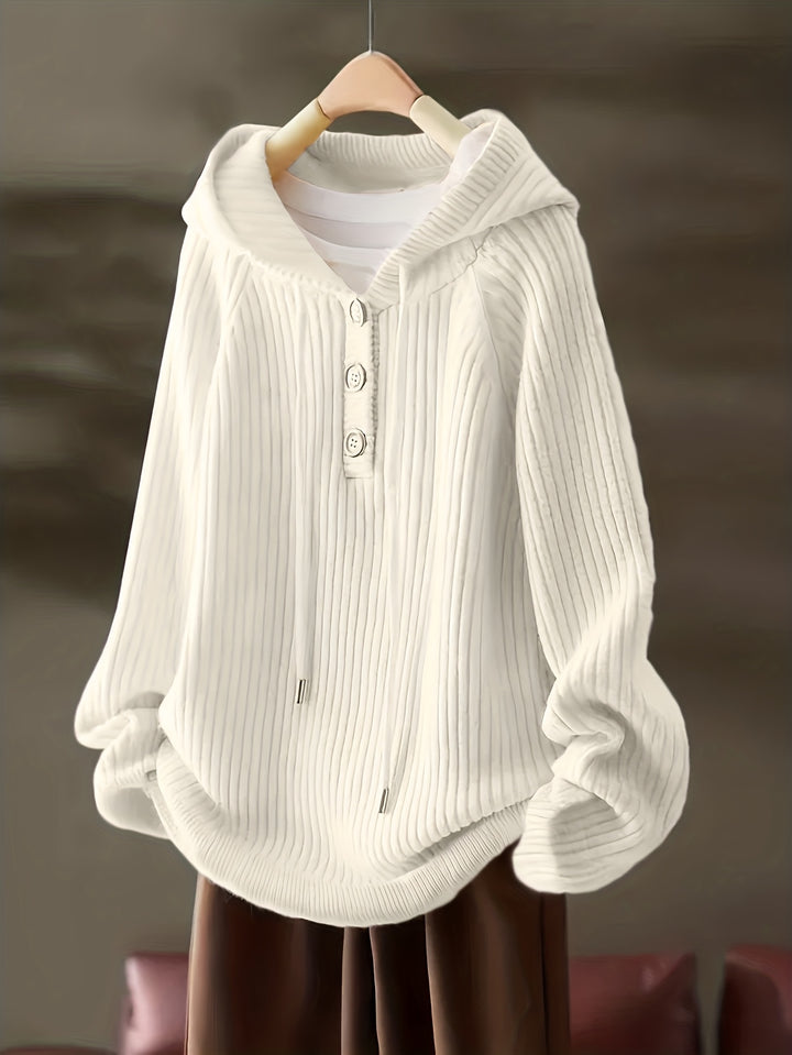 Women's Fleece Hoodie Casual Pullover with Button Front and Drawstring Hood