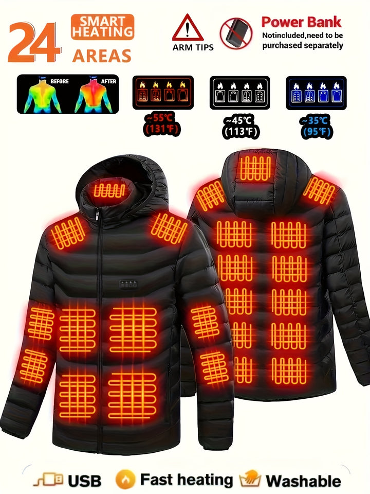 Men's Heated Coat for Couples with 24 Heating Zones Wind-Resistant