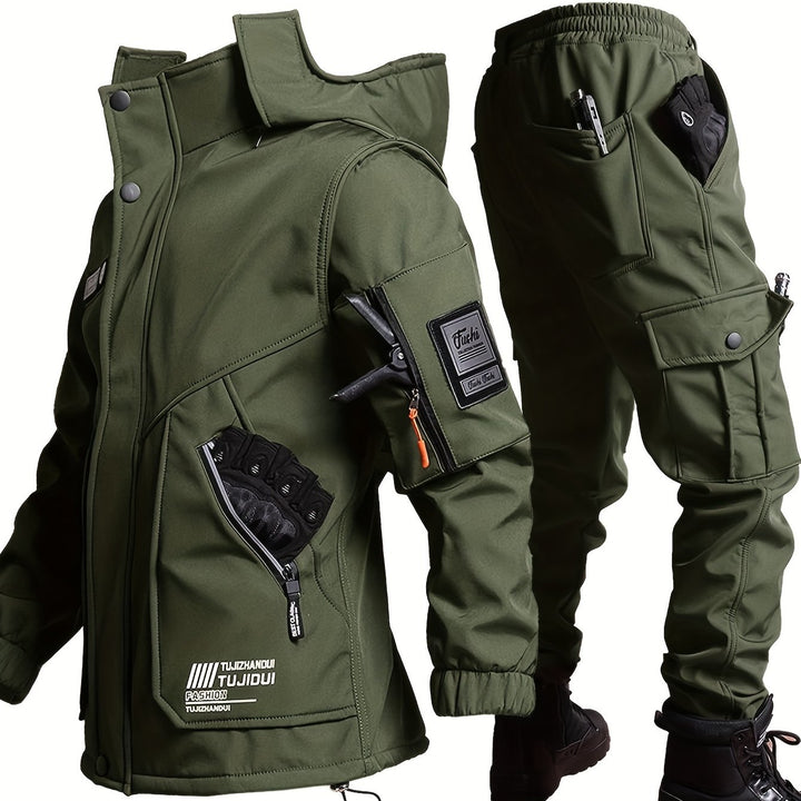 Men's Padded Winter Suit Hooded Jacket and Trousers Hiking Casual Wear