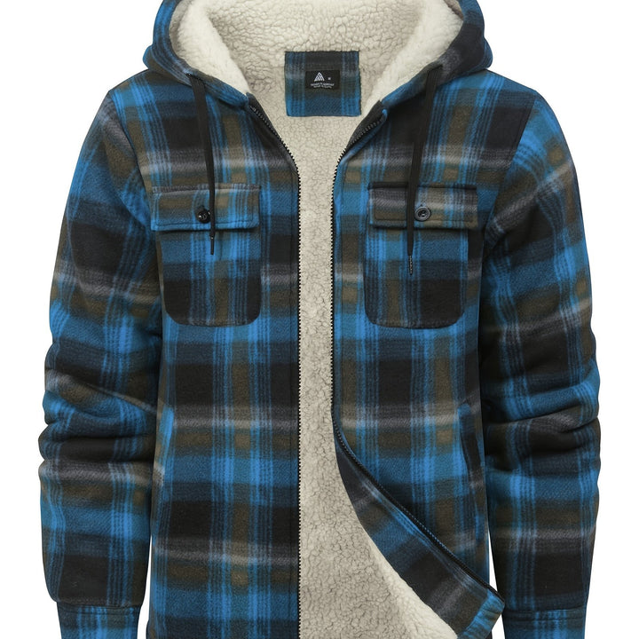 Men's Heavyweight Fleece Full Zip Hooded Plaid Shirt Jacket