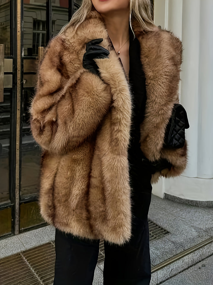 Ladies' Stylish Elegant Faux Coat with Long Sleeves and Open Front