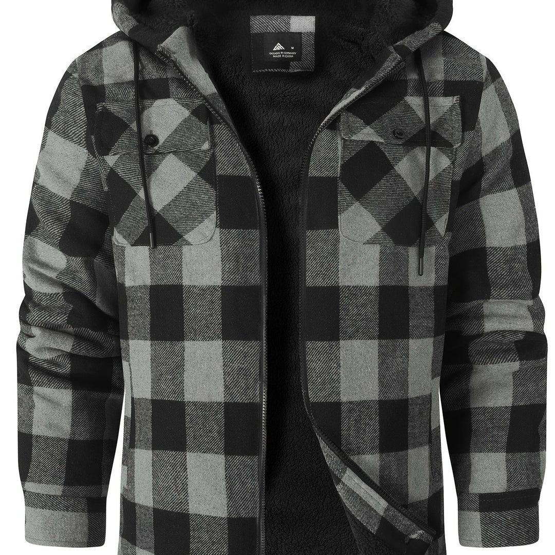 Men's Heavyweight Fleece Full Zip Hooded Plaid Shirt Jacket