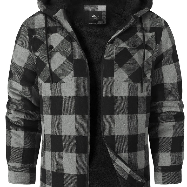 Men's Heavyweight Fleece Full Zip Hooded Plaid Shirt Jacket