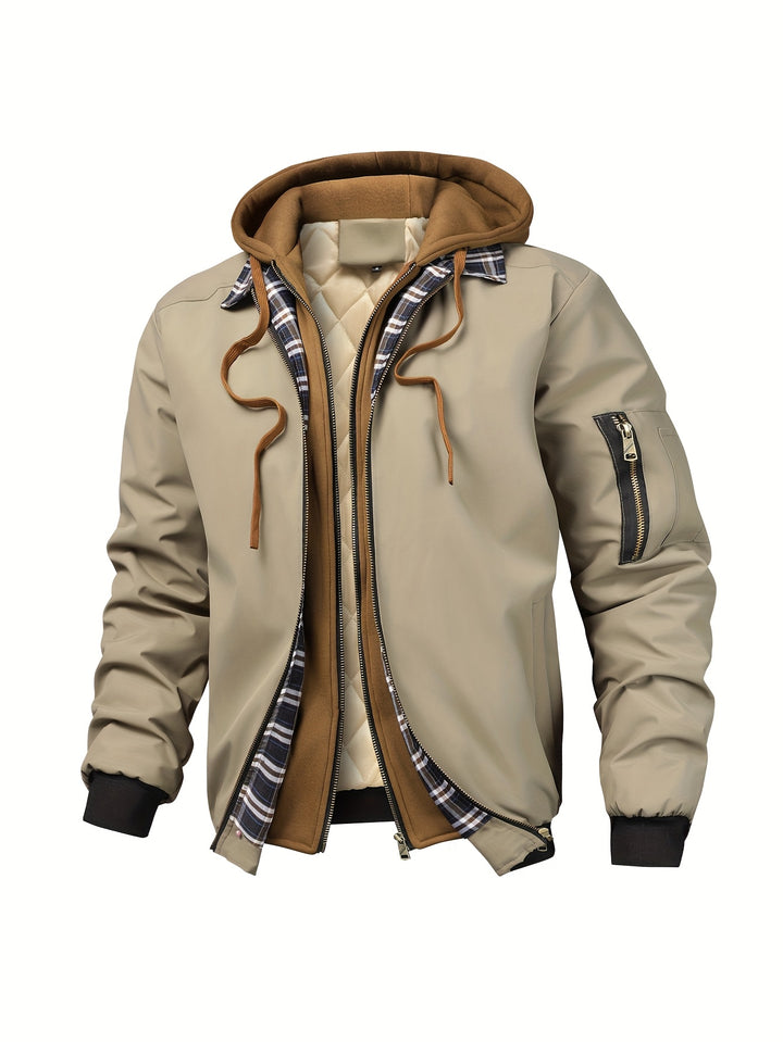 Men's Sports Jacket with Cap, Outdoor Tactical Zipper Pocket Jacket