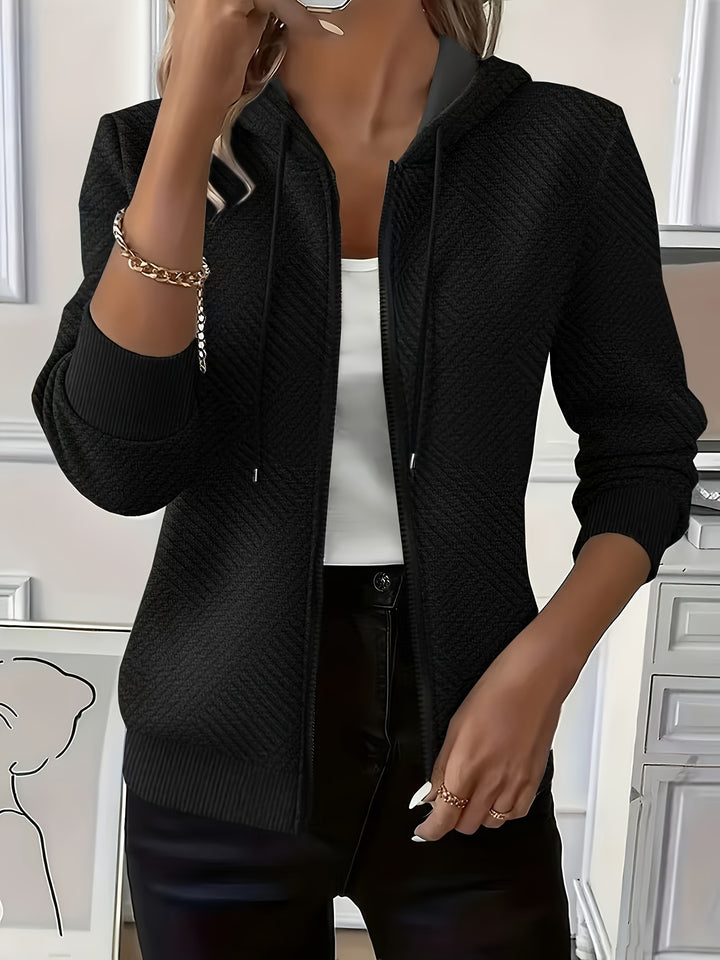 Stylish Elegant Casual Jacket Zippered Drawstring Hooded Cardigan