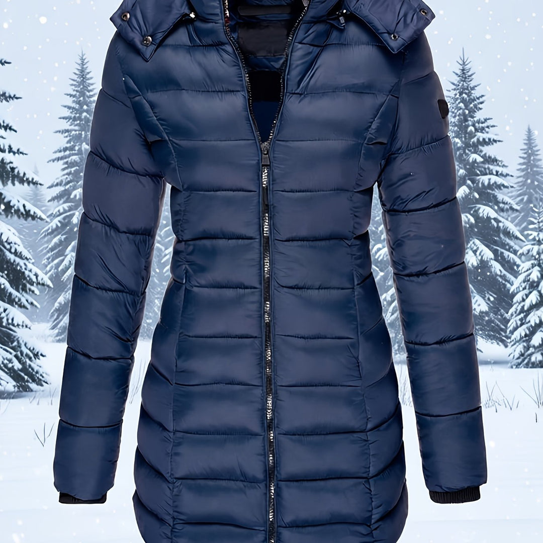 Hooded Zip-Up Midi Coat for Women Winter Jacket Outerwear