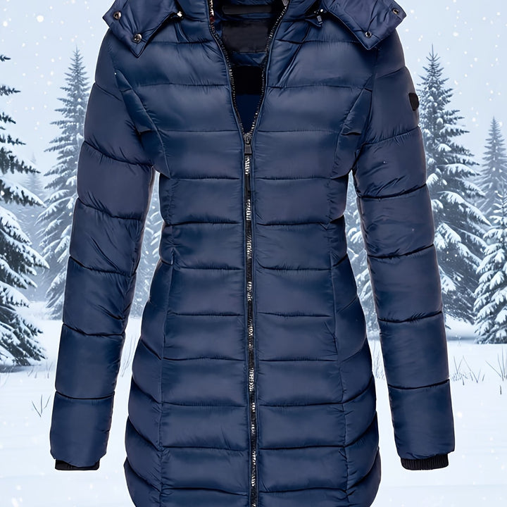 Hooded Zip-Up Midi Coat for Women Winter Jacket Outerwear