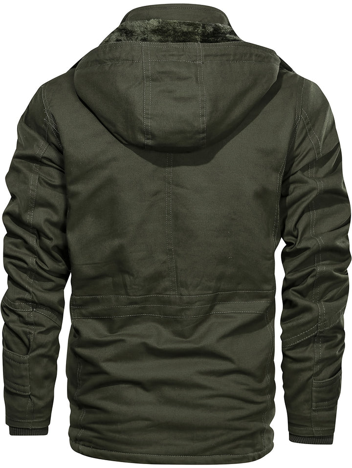 Men's Mid-Length Heavyweight Jacket with Detachable Hood and Pockets
