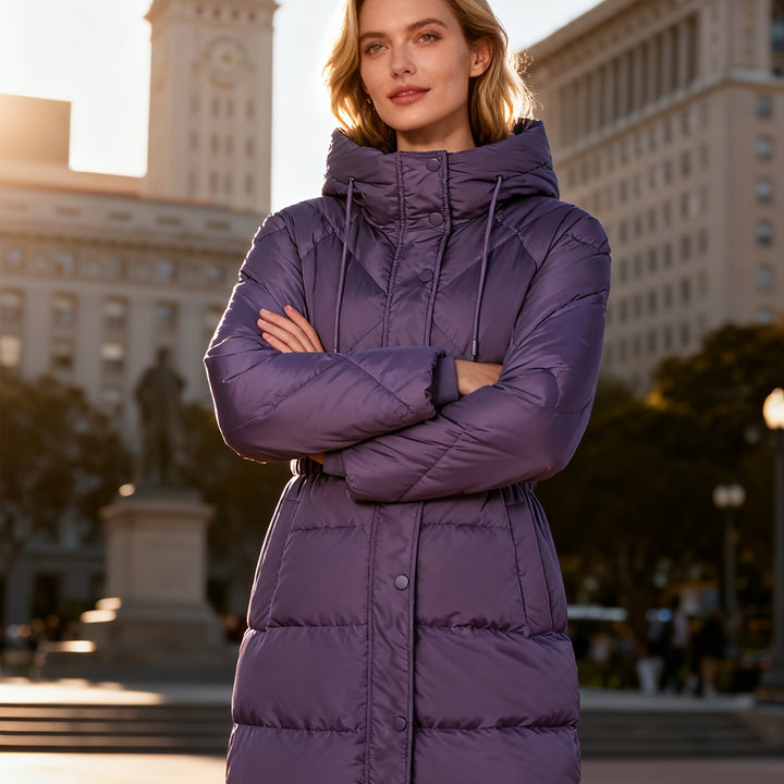 Women's Down Coat with Hood for Winter Warmth