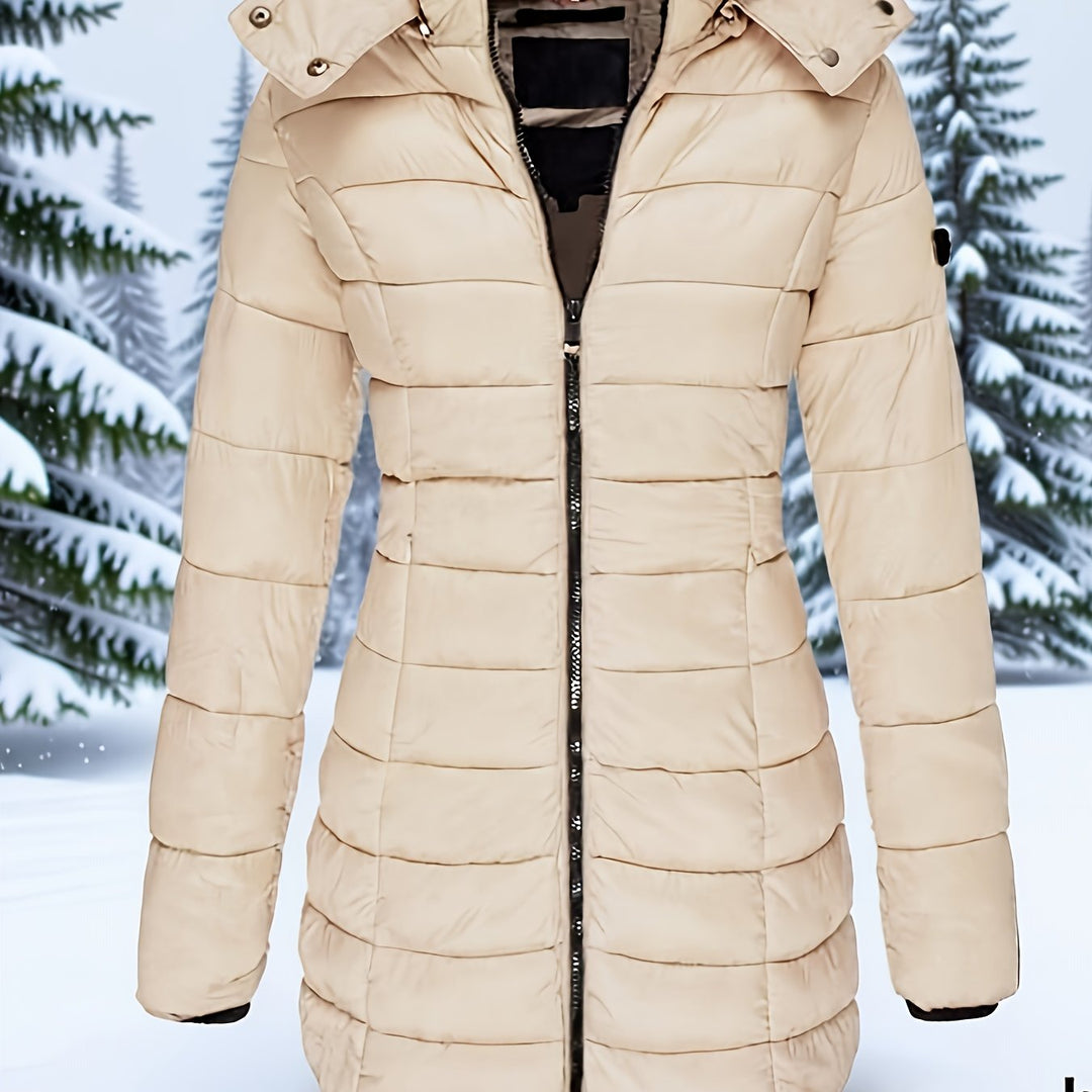 Hooded Zip-Up Midi Coat for Women Winter Jacket Outerwear