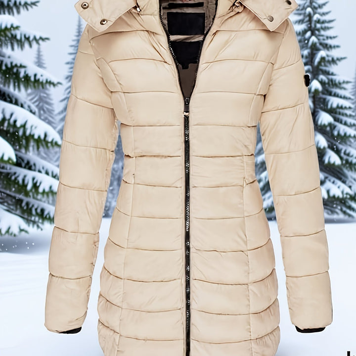 Hooded Zip-Up Midi Coat for Women Winter Jacket Outerwear
