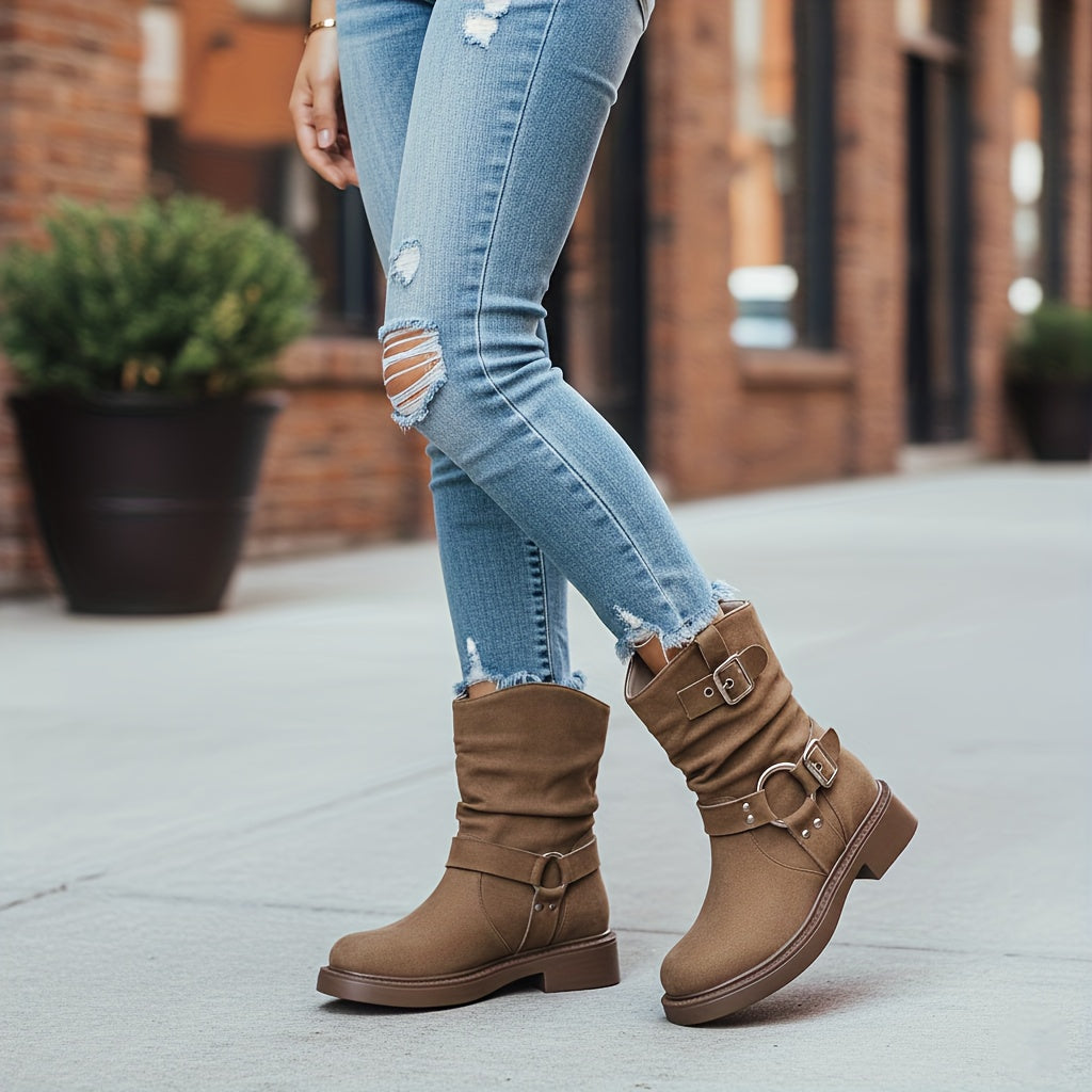 Women's Cowboy Boots Mid-Calf Knee-High Square-Toe Riding Boots