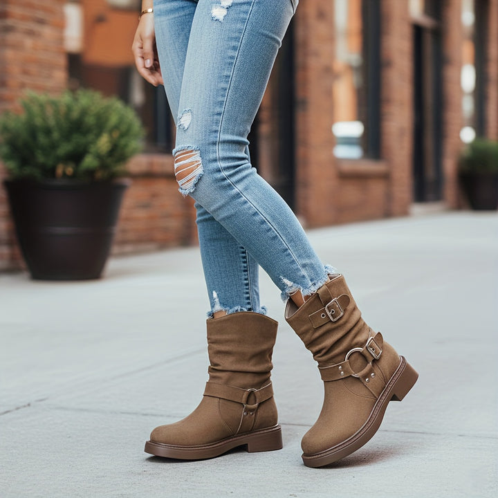 Women's Cowboy Boots Mid-Calf Knee-High Square-Toe Riding Boots